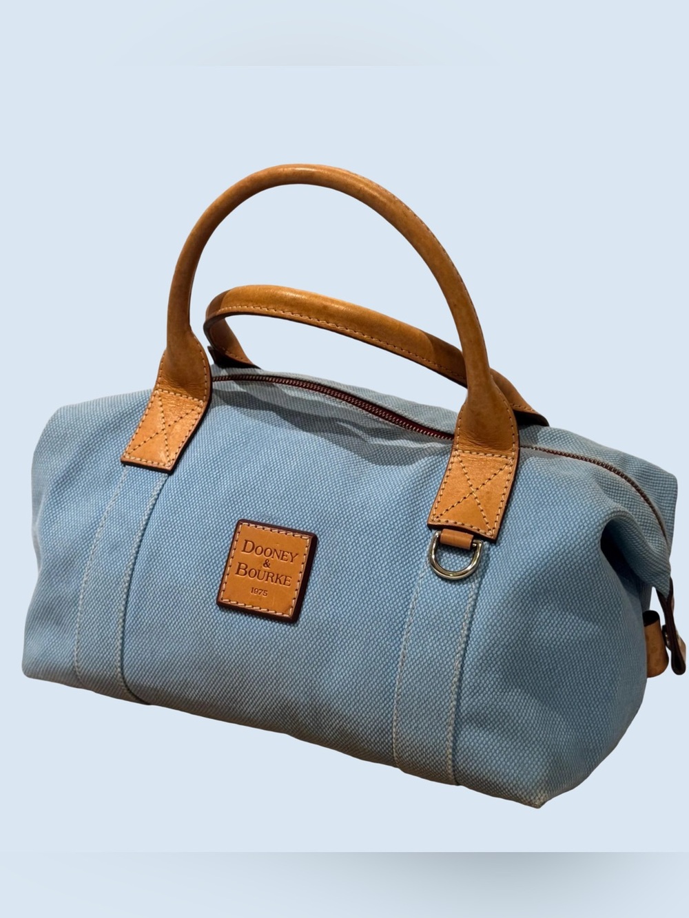 Dooney & Bourke Light baby Blue Canvas Bag with Leather Handles and Red Interior